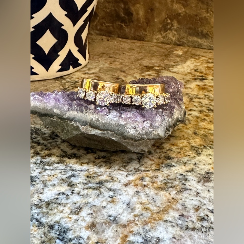 Gold CZ Chunky Half Hoop Earrings